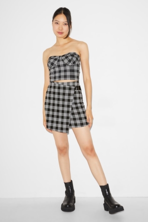 C&A Clockhouse Mini Check Röcke Damen Schwarz Weiß | QFAGM-2986