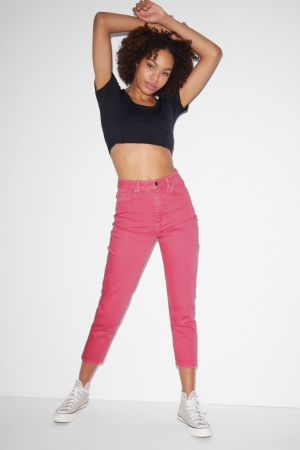 C&A Clockhouse Mom High Taille Jeans Damen Rosa | JEYIB-9725