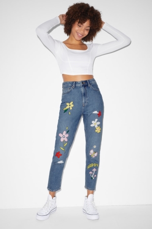 C&A Clockhouse Mom High Taille Jeans Damen Blau Hellblau | QMYCG-9160