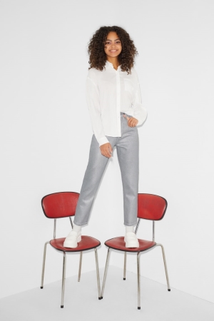 C&A Clockhouse Mom High Taille Lycra® Recycled Jeans Damen Silber | LOJHP-9825