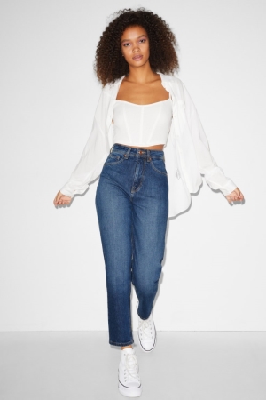 C&A Clockhouse Mom High Taille Recycled Jeans Damen Blau | DAIYU-1345