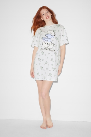 C&A Clockhouse NightThe Smurfs Nachtwäsche Damen Weiß | HADFI-0387