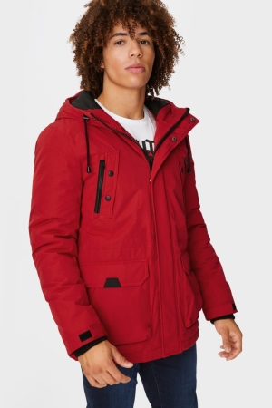 C&A Clockhouse Parka With Hood Recycled Jacke Herren Rot | PUZLQ-4573