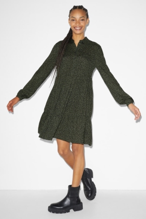 C&A Clockhouse Patterned Kleider Damen Dunkelgrün Schwarz | XWLQK-7284