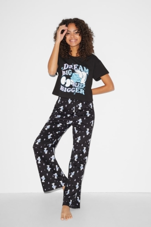 C&A Clockhouse Pyjamas The Smurfs Nachtwäsche Damen Schwarz | XLAND-2394