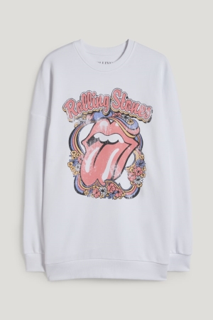 C&A Clockhouse Rolling Stones Sweatshirts Damen Weiß | HVJQR-8546