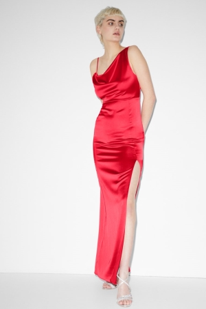 C&A Clockhouse Satin Partywear Kleider Damen Rot | DAIVN-3942