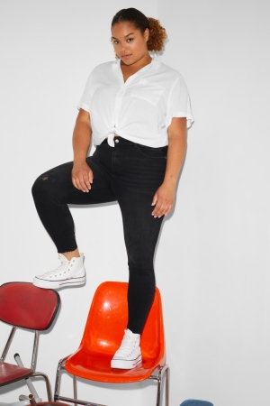 C&A Clockhouse Schlank High Taille Recycled Jeans Damen Blau Dunkelgrau | YIOVC-8104