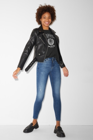 C&A Clockhouse Schlank Mid-rise Taille Push-up Effect Jeans Damen Blau | EWQPR-4862