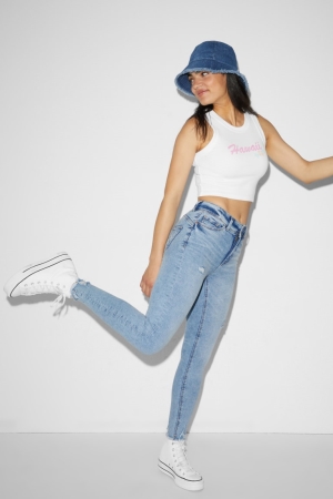 C&A Clockhouse Schlank Mid-rise Taille Push-up Effect Jeans Damen Blau Hellblau | IYRQT-1862