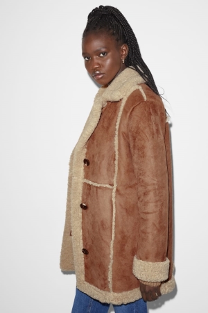 C&A Clockhouse Shearling Faux Wildleder Jacke Damen Havanna | ANRXC-6170