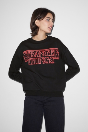 C&A Clockhouse Stranger Things Sweatshirts Damen Schwarz | FWVHT-7359