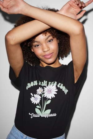 C&A Clockhouse T-shirts Damen Schwarz | VKBUA-0479