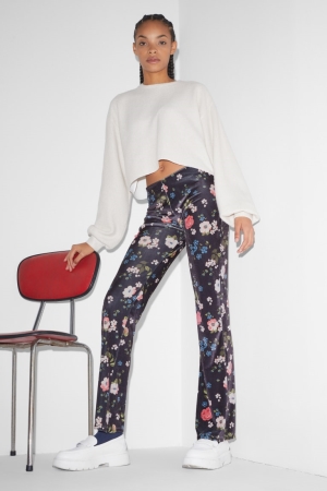 C&A Clockhouse Velvet Leggings Floral Hosen Damen Dunkelblau | QPGYU-0213