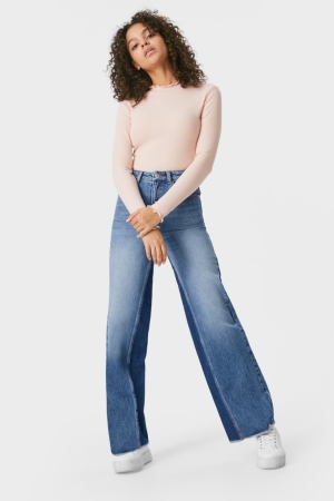 C&A Clockhouse- Weite Leg High Taille Hosen Damen Blau | JCDSZ-9871