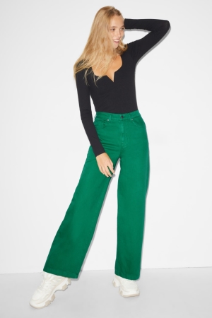 C&A Clockhouse Weite Leg High Taille Hosen Damen Blau Grün | NTFQO-2157