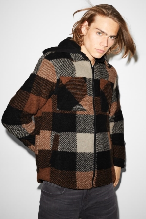 C&A Clockhouse With Hood Check Jacke Herren Braun | EXKLC-4872