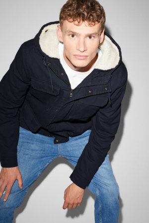C&A Clockhouse With Hood Jacke Herren Dunkelblau | KZJAV-4138