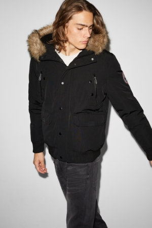 C&A Clockhouse With Hood Recycled Jacke Herren Schwarz | QFTBW-1736
