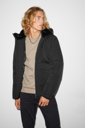C&A Clockhouse With Hood Recycled Jacke Herren Schwarz | RNJAF-0947