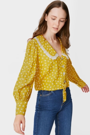 C&A Clockhouse With Knot Detail Floral Bluse Damen Gelb | SUHQO-7396