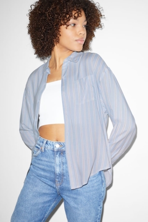 C&A Clockhouse With Livaeco™ Fibres Gestreift Bluse Damen Hellblau | KHTGM-9241