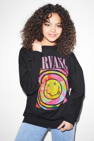 C&A Clockhouse With Recycled Baumwoll Nirvana Sweatshirts Damen Schwarz | VBXFC-2059