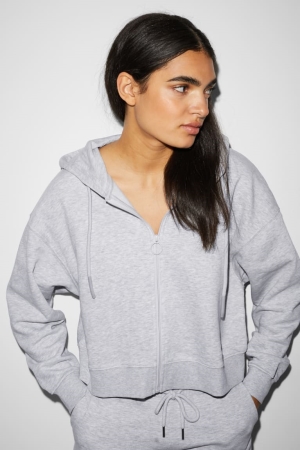 C&A Clockhouse Zip-through With Hood Sweatshirts Damen Hellgrau | GQWYJ-1290