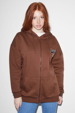 C&A Clockhouse Zip-through With Hood Sweatshirts Damen Braun | IEZNU-0958