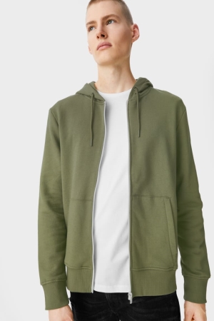 C&A Clockhouse Zip-through With Hood Sweatshirts Herren Grün | XJSQF-3701