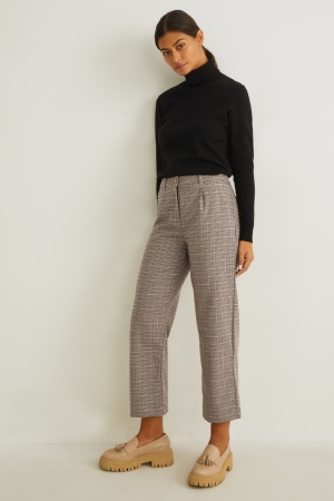 C&A Cloth High Taille Regular Fit Recycled Check Hosen Damen Hellbraun | NODJC-3495
