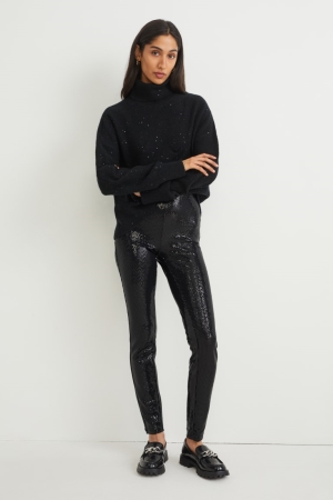 C&A Cloth High Taille Schlank Fit Shiny Hosen Damen Schwarz | QNRLP-1720
