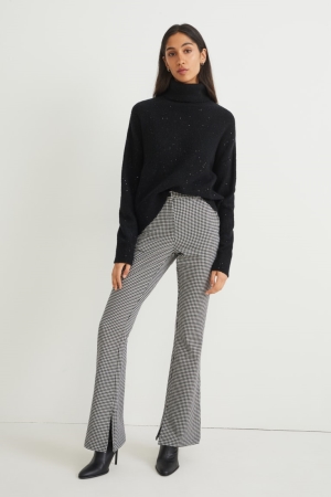 C&A Cloth High Taille Tapered Fit Recycled Check Hosen Damen Schwarz Weiß | IQEYF-7864