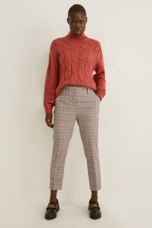 C&A Cloth High Taille Tapered Fit Recycled Check Hosen Damen Multicolour Checked | ZLVAK-7309