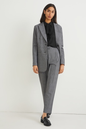 C&A Cloth High-rise Taille Slim Fit Recycled Check Hosen Damen Grau Schwarz | ONSDX-1836