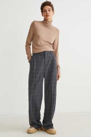 C&A Cloth High-rise Taille Weite Leg Check Hosen Damen Dunkelgrau | EBICX-8640
