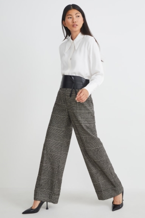 C&A Cloth High-rise Taille Weite Leg Check Hosen Damen Schwarz Grau | EFPNL-2398