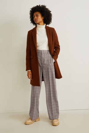 C&A Cloth High-rise Taille Weite Leg Check Hosen Damen Hellbraun | EORIN-4309