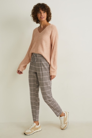 C&A Cloth Mid-rise Taille Check Hosen Damen Grau Beige | IBLWR-2541