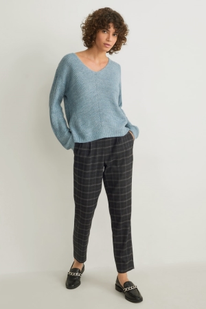 C&A Cloth Mid-rise Taille Check Hosen Damen Schwarz | NRVHI-3709