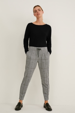 C&A Cloth Mid-rise Taille Check Hosen Damen Grau Schwarz | UJCKF-9824