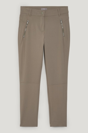 C&A Cloth Mid-rise Taille Slim Fit Hosen Damen Khaki | JXZLW-7524