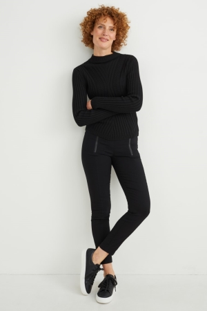 C&A Cloth Mid-rise Taille Slim Fit Lycra® Hosen Damen Schwarz | ZARTO-0812