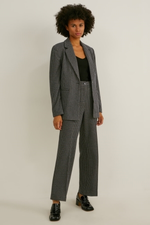 C&A Cloth Mid-rise Taille Weite Leg Check Hosen Damen Dunkelgrau | QDBRW-9026
