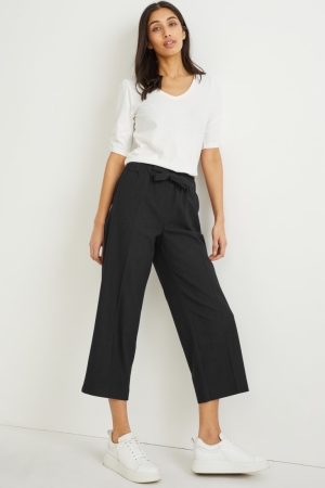 C&A Cloth Mid-rise Taille Weite Leg Gestreift Hosen Damen Dunkelblau | ZRDFU-3174