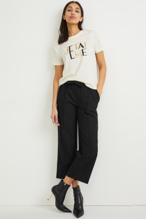 C&A Cloth Mid-rise Taille Weite Leg Hosen Damen Schwarz | EOHNA-8956