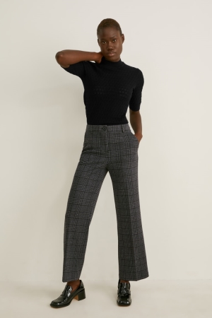 C&A Cloth Mid-rise Taille Weite Leg Recycled Check Hosen Damen Grau Schwarz | JCHOQ-2906