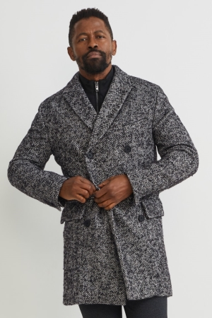 C&A Coat Mäntel Herren Schwarz Weiß | BJNZG-6317