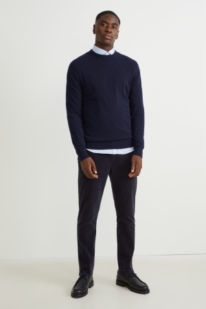C&A Corduroy Chinos Regular Fit Stretch Lycra® Hosen Herren Dunkelblau | BFYMQ-8069