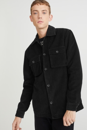 C&A Corduroy Hemd Herren Schwarz | TNIHG-9082